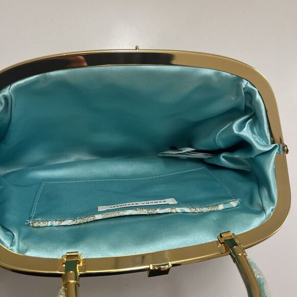 Banana Republic 2005 Silk Evening Clutch Bag Floral Gold Metallic Tiffany Blue - Picture 4 of 9